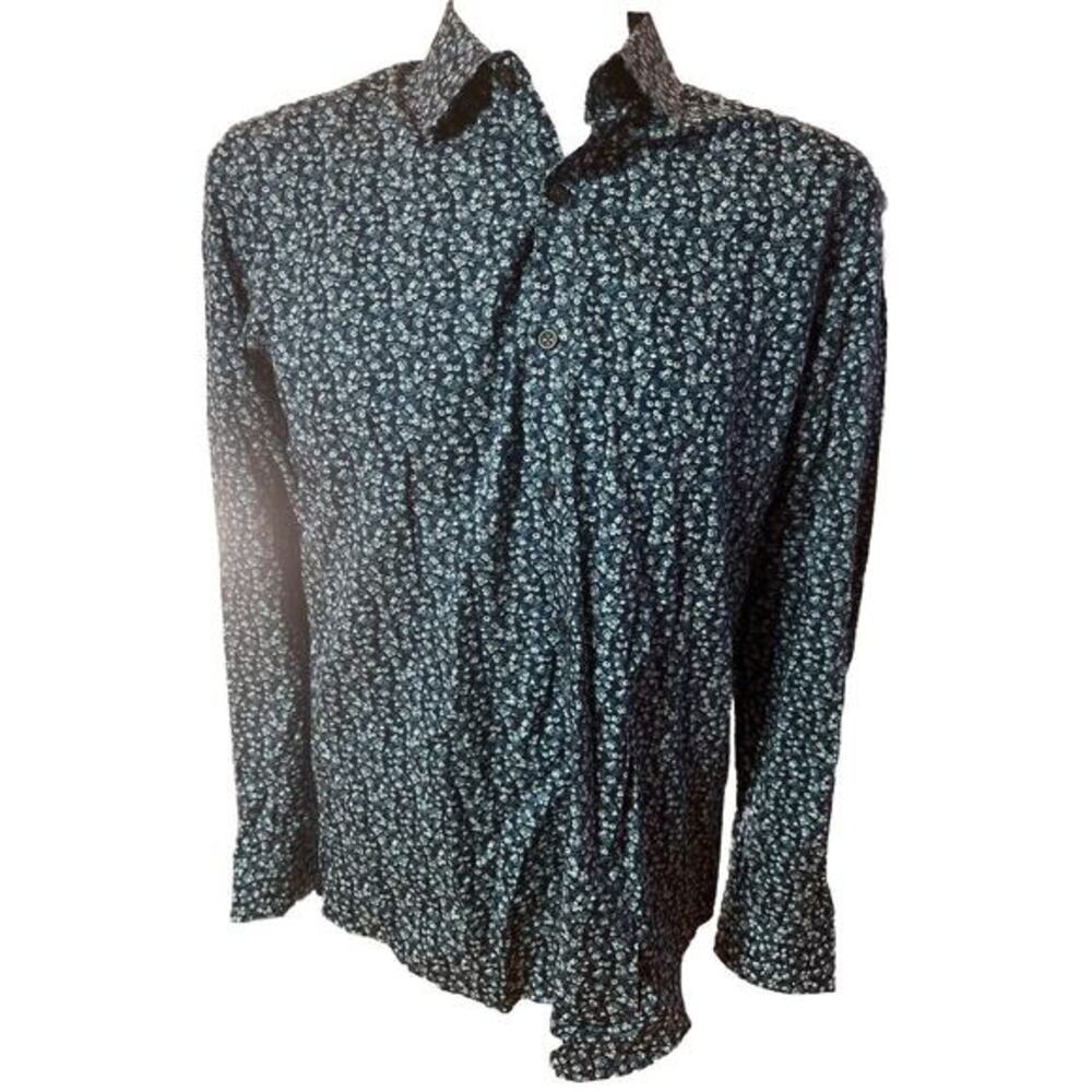 Alfani Men's Long-Sleeve Floral Print Shirt Blue Combo Medium